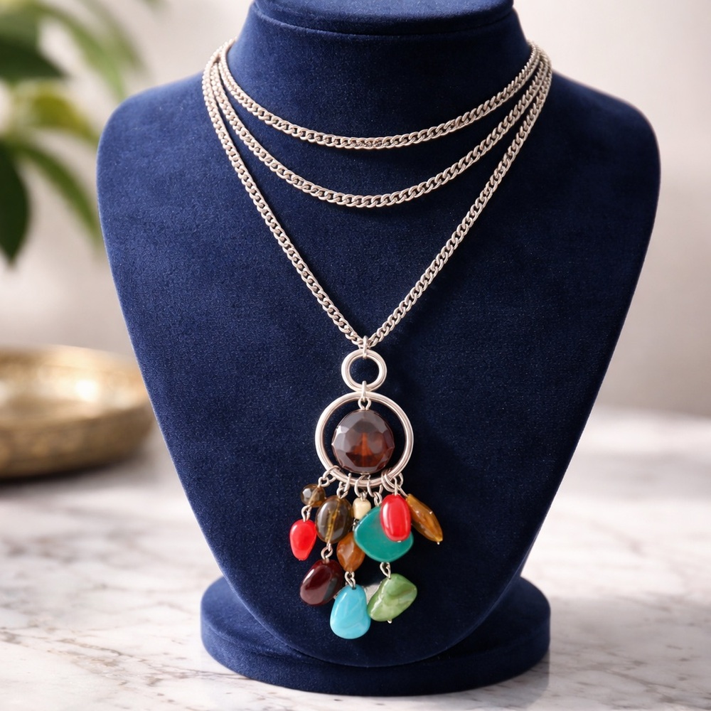 Elegant Silver Multicolor Pendant Necklace